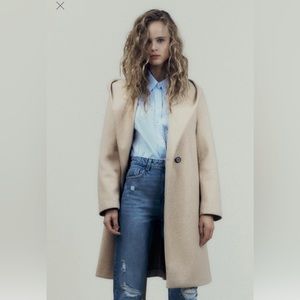 Zara belted hooded soft coat. Cream beige color. Lightweight but warm